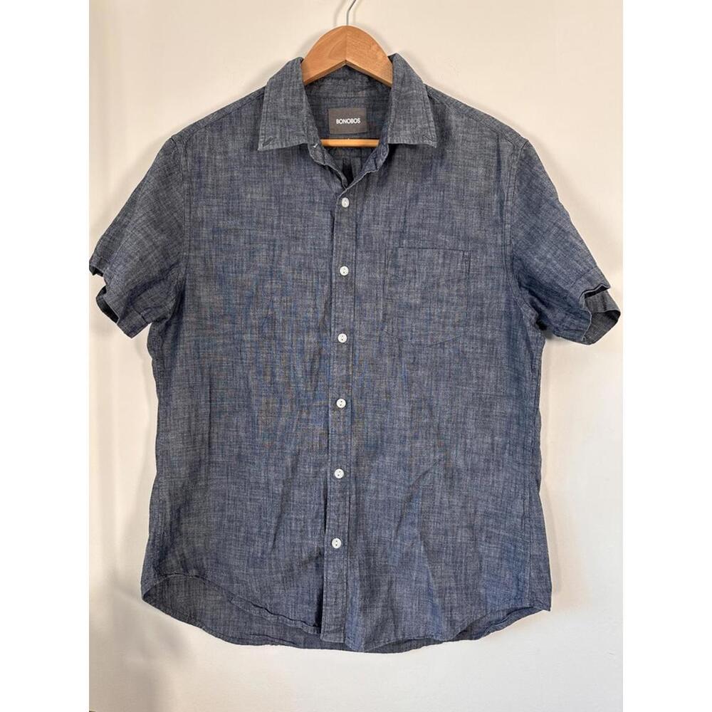 Bonobos Stretch Riviera short-sleeve Chambray Cotton button-up Shirt L Slim